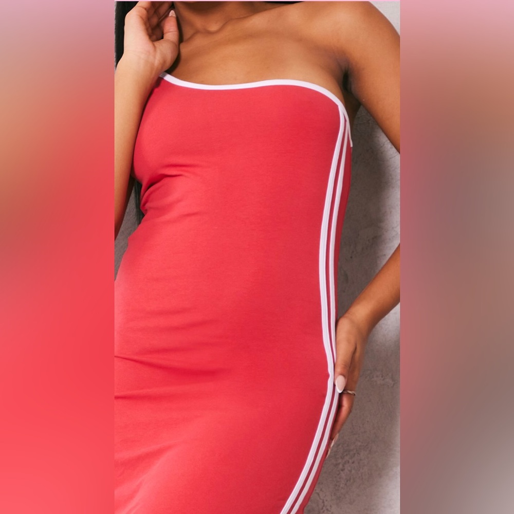 PLT Red Contrast Stripe One Shoulder Midaxi Dress - Picture 2 of 3